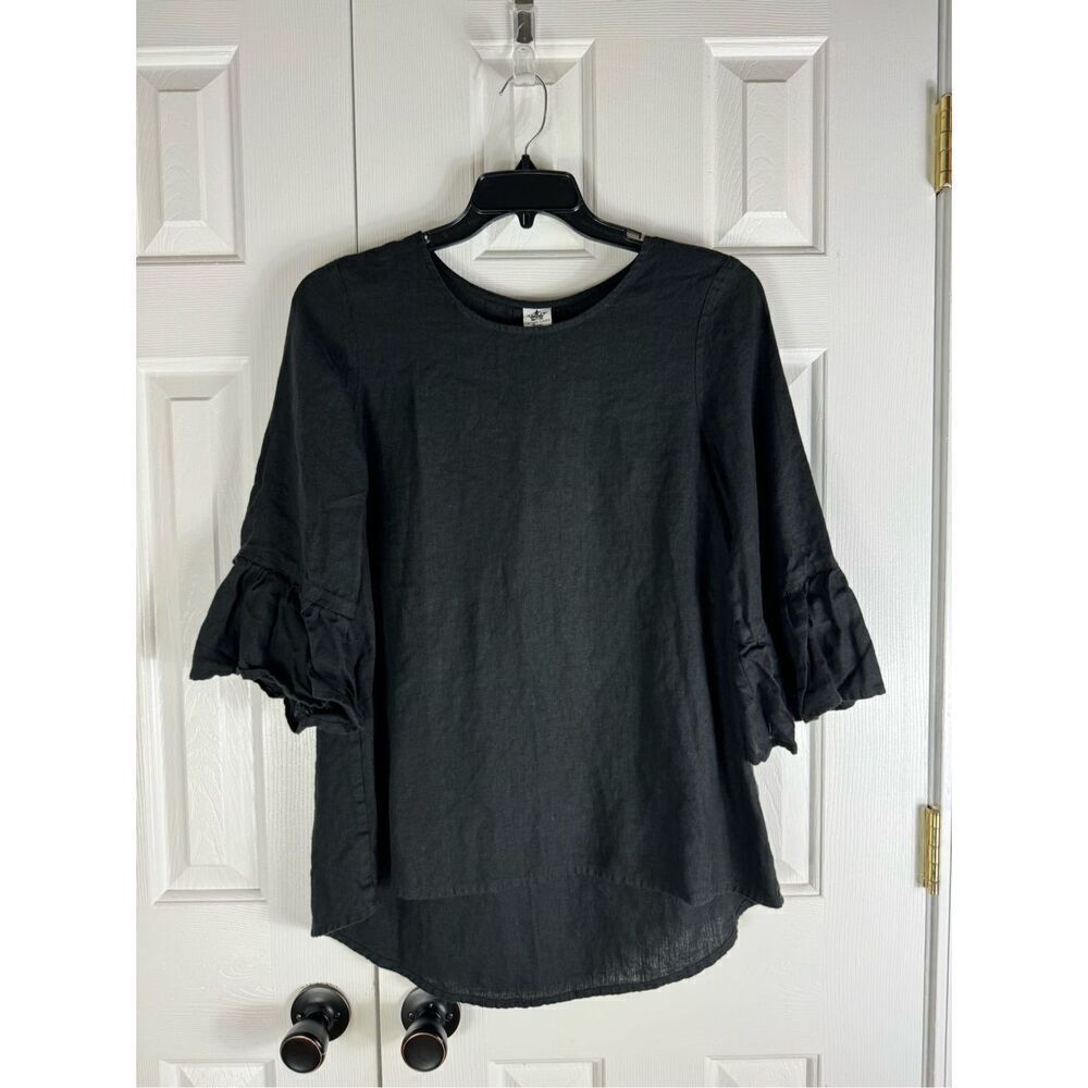 Crown Linen Designs Women’s Linen Black Blouse Size Small